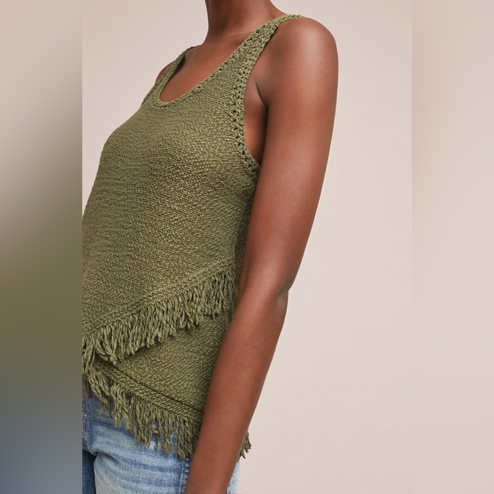 Akemi + Kin Olive Green Fringe Asymetrical Sweater XL Tank new size extra large